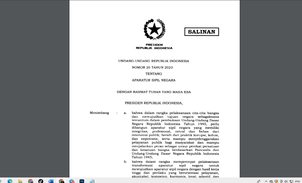 Berikut isi UU No 20 Tahun 2023 Tentang ASN, PPPK Dapat Jaminan Pensiun
