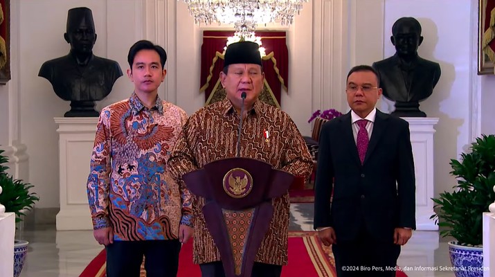 presiden prawbowo subianto mengumumkan nama-nama colon menteri dan wakil menteri di istana merdeka jakarta.(ist)