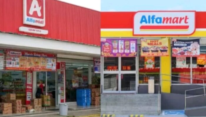 keterangan foto : Kolase Alfamart dan Alfamidi. (komparasi.id)