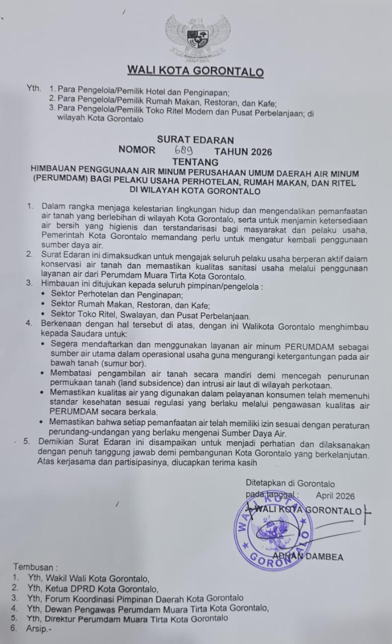 Keterangan : surat edaran walikota Gorontalo