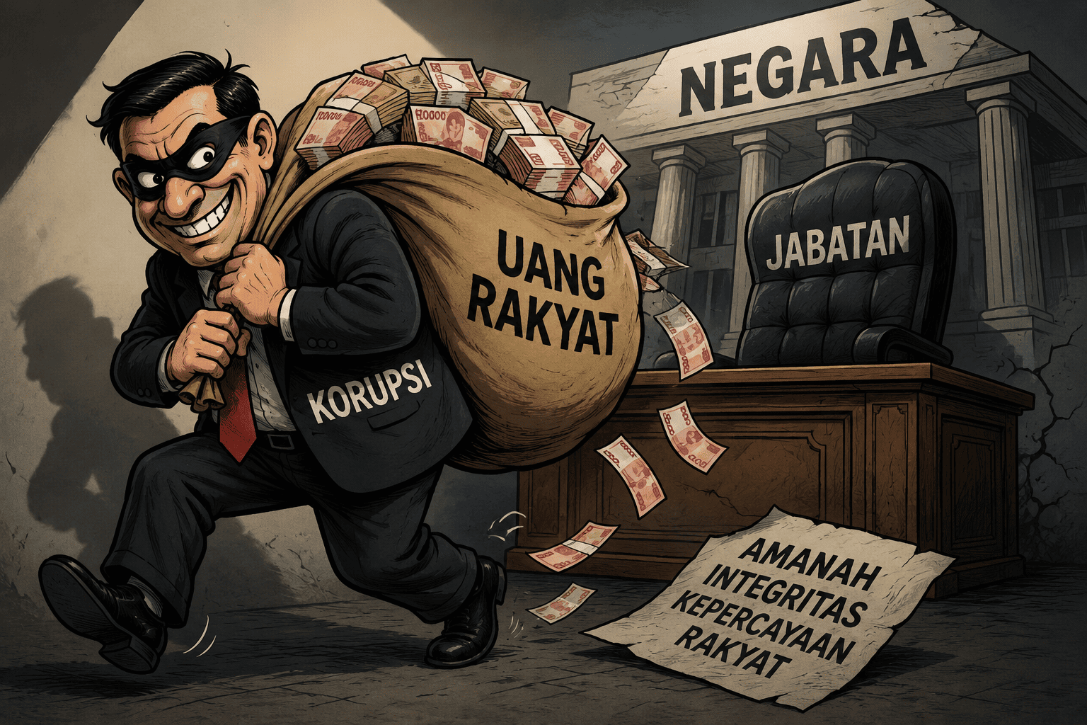 Keterangan : Ilustrasi Korupsi (sumber : AI)